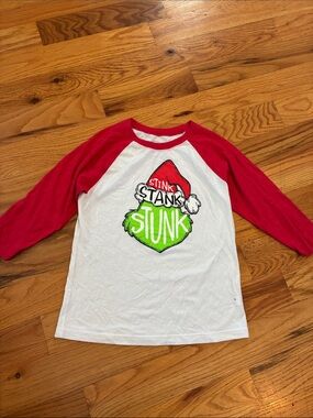 Kids Red Sleeve White Graphic Holiday Raglan Shirt - Stink Stank Stunk